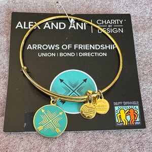 Alex and Ani Gold Friendship Bangle with Turquoise Charm